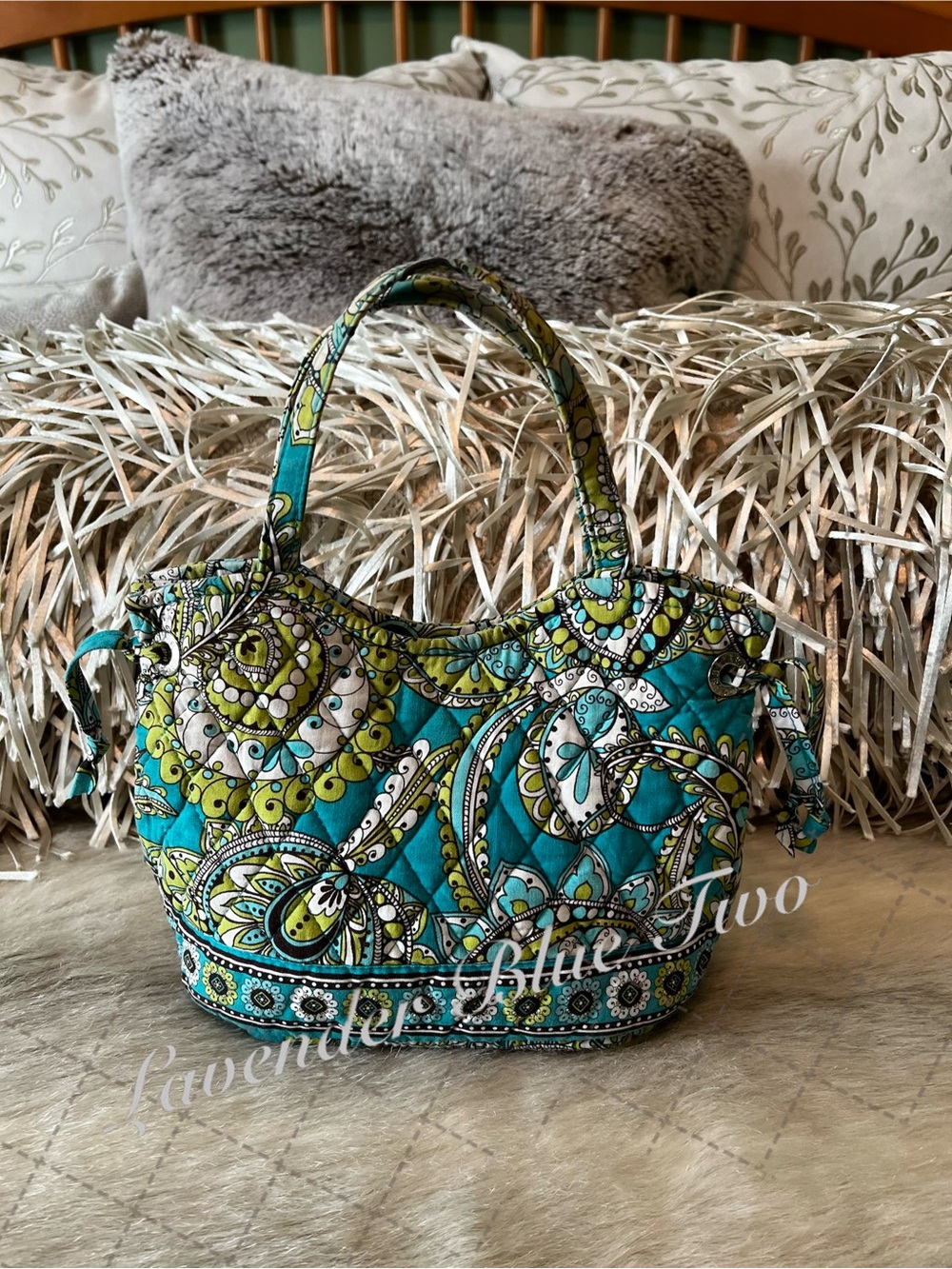 Vintage VERA BRADLEY Peacock 2007 Sherry USA 2 Handle Y2K Purse Turquoise Mini